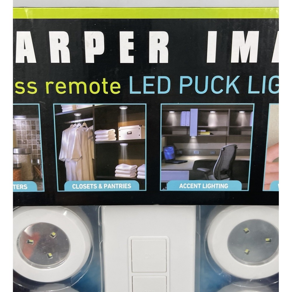 Sharper Image Wireless Remote LED 4 Light Puck Light Set New in Package NIP - Picture 4 of 9